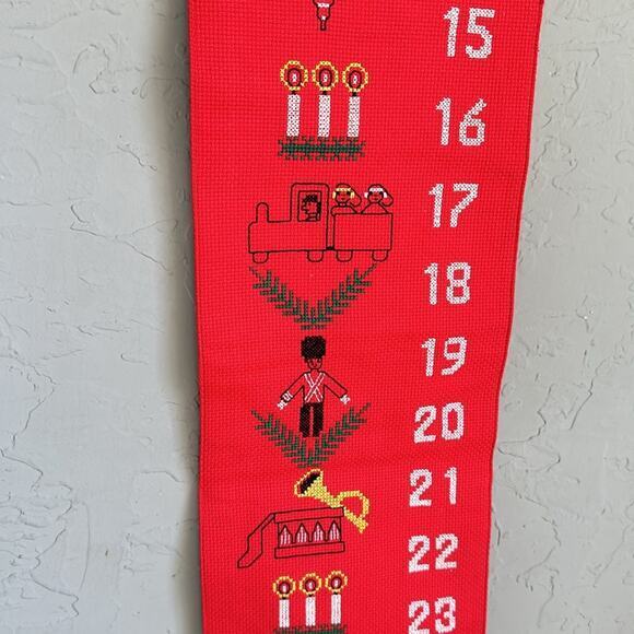 Red Christmas Countdown‎ homemade cross stitched embroidered Holiday Decoration - Picture 4 of 7